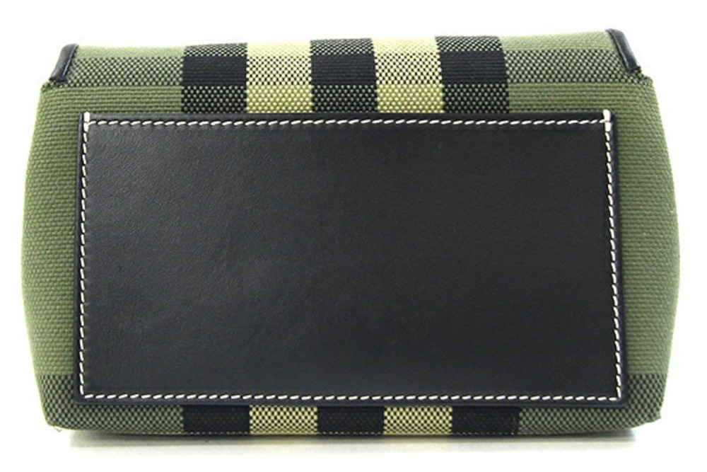 Burberry Green leather Black clutch strap canvas bag Check Green Black